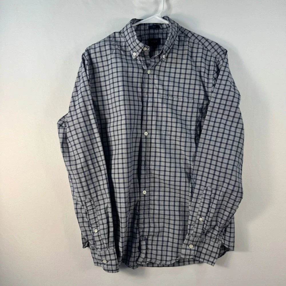 J.Crew Men Blue White Check Slim Fit Cotton Button Down Shirt Size M Long Sleeve